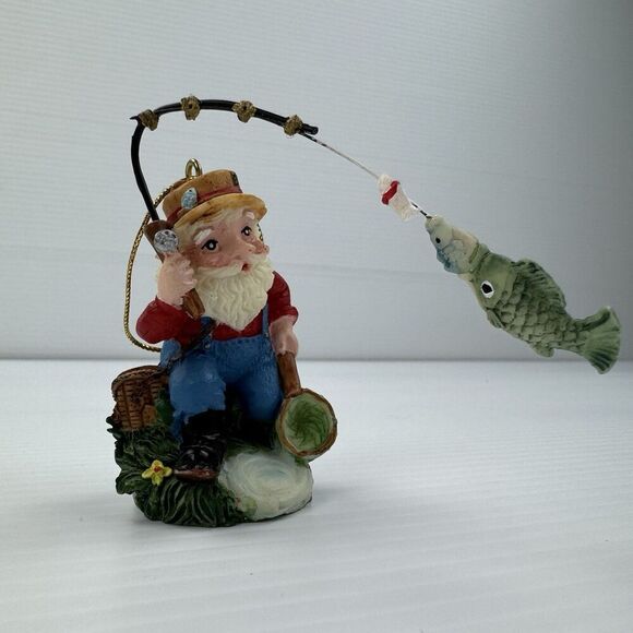 Fisherman Santa Ornament Christmas Fishing Pole & Fish Cute Holiday Decor - Picture 9 of 9
